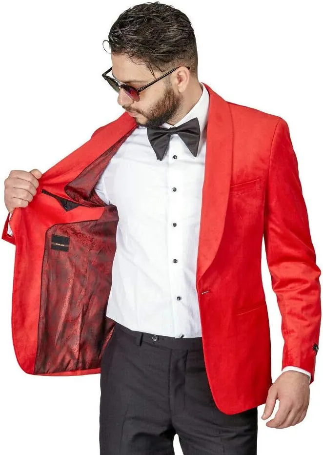 AZAR MAN Slim Fit 1 Button Velvet Shawl Dinner Jacket