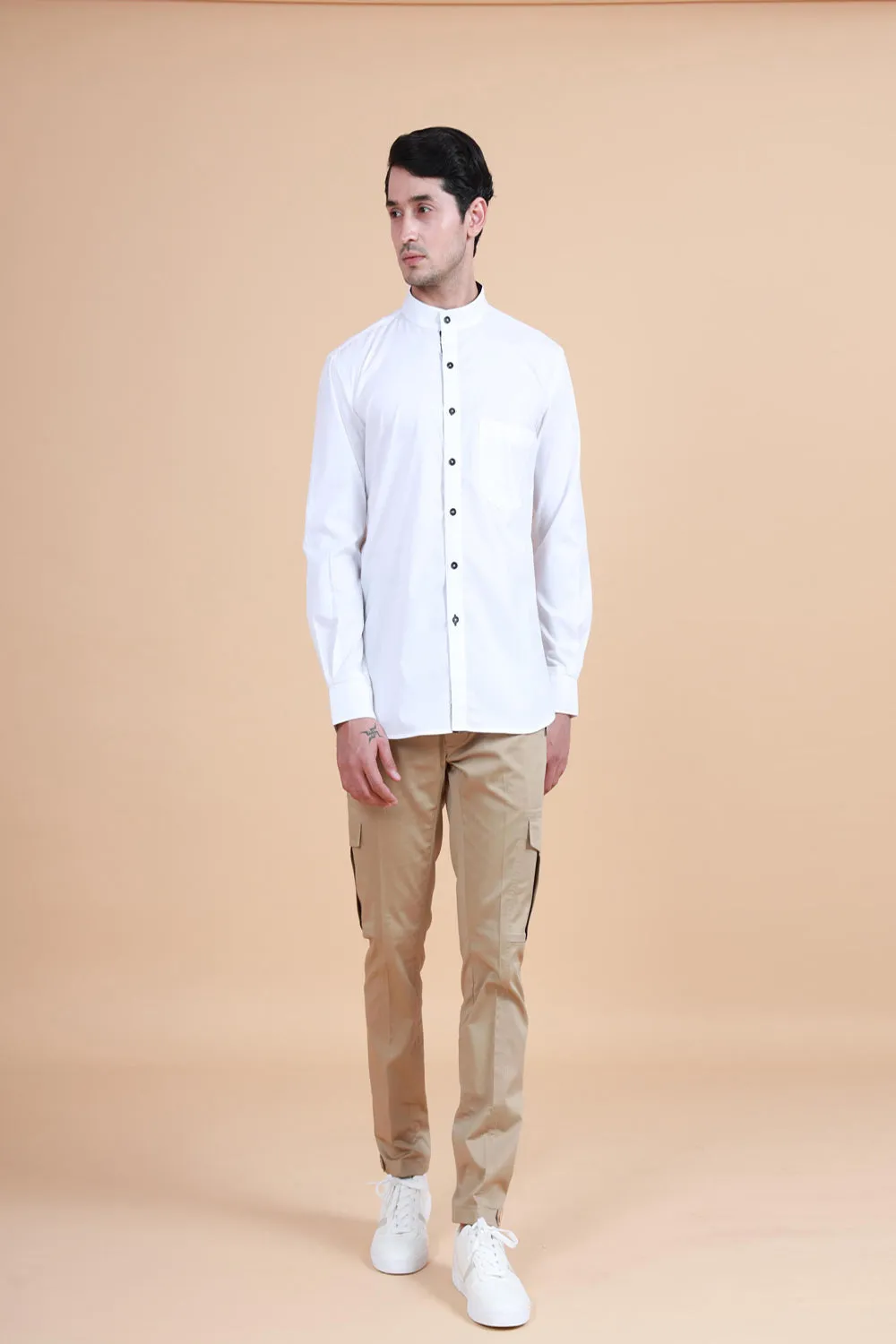 Bandhgala Shirt With Printed Trimming