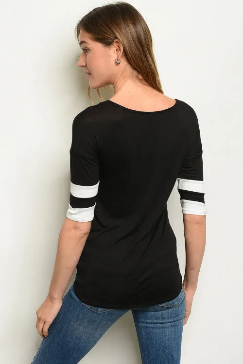 Black footbball Graphic Print Top