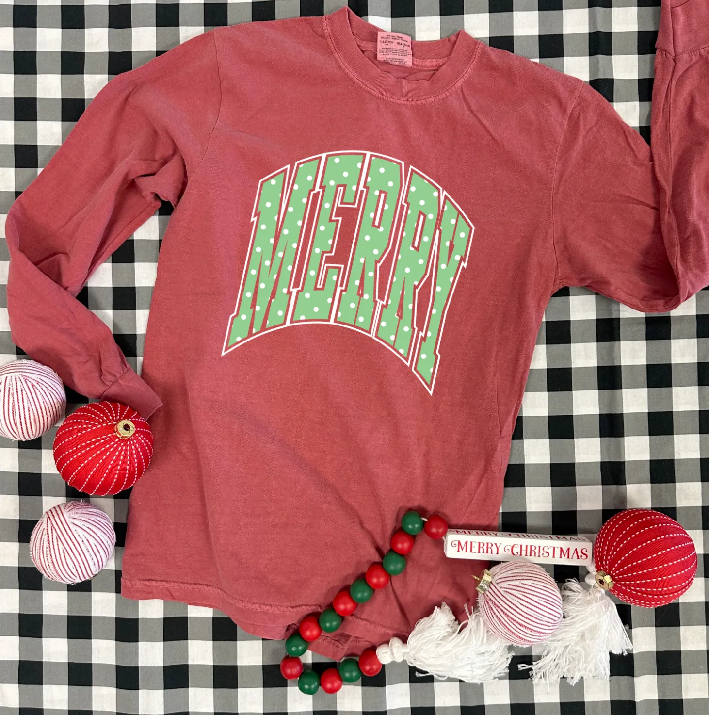 BLACK FRIDAY 2024: "MERRY" Polkadots (*MULTIPLE STYLES AVAILABLE: BASIC VNECK & CREW NECK, BELLA CANVAS VNECK & CREW NECK, COMFORT COLORS SHORT SLEEVE & LONG SLEEVE, SWEATSHIRT*)
