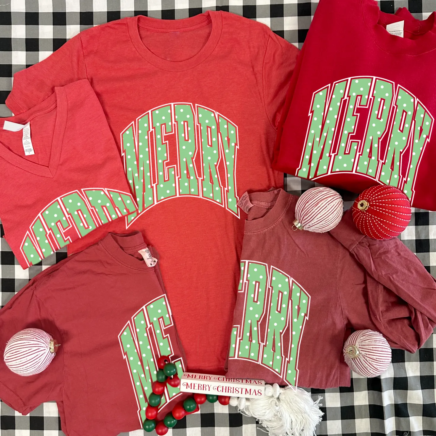 BLACK FRIDAY 2024: "MERRY" Polkadots (*MULTIPLE STYLES AVAILABLE: BASIC VNECK & CREW NECK, BELLA CANVAS VNECK & CREW NECK, COMFORT COLORS SHORT SLEEVE & LONG SLEEVE, SWEATSHIRT*)