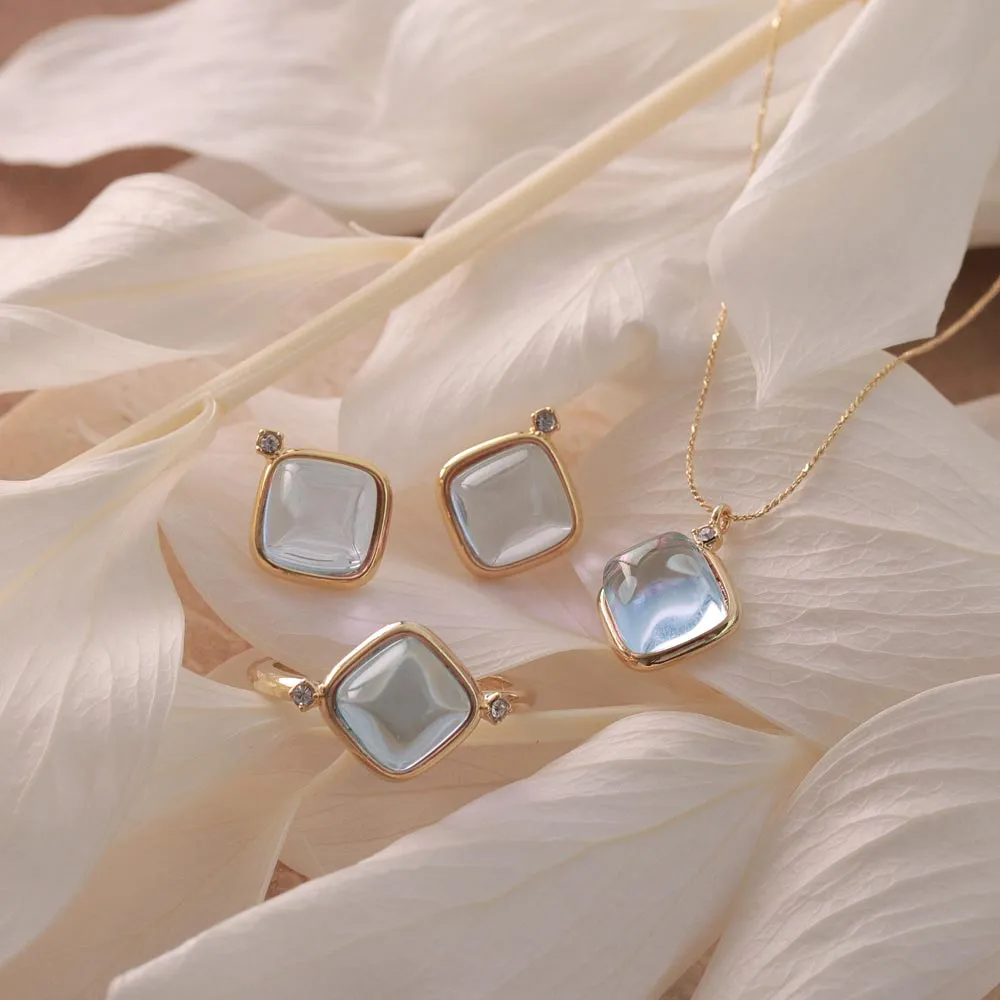 Blue Square Glass Jewel Ring