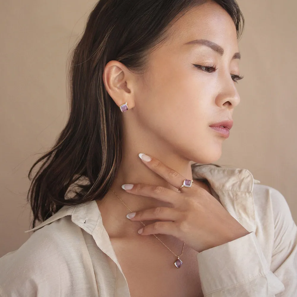 Blue Square Glass Jewel Ring