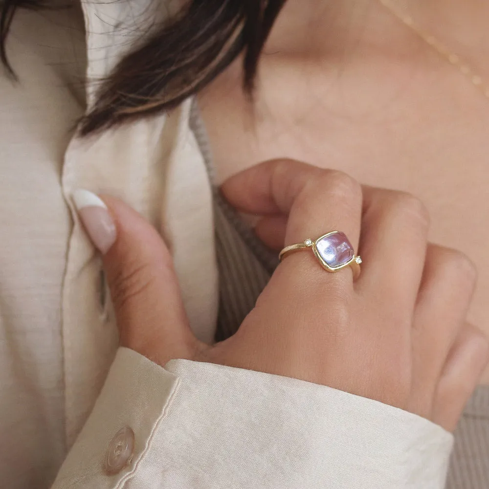 Blue Square Glass Jewel Ring