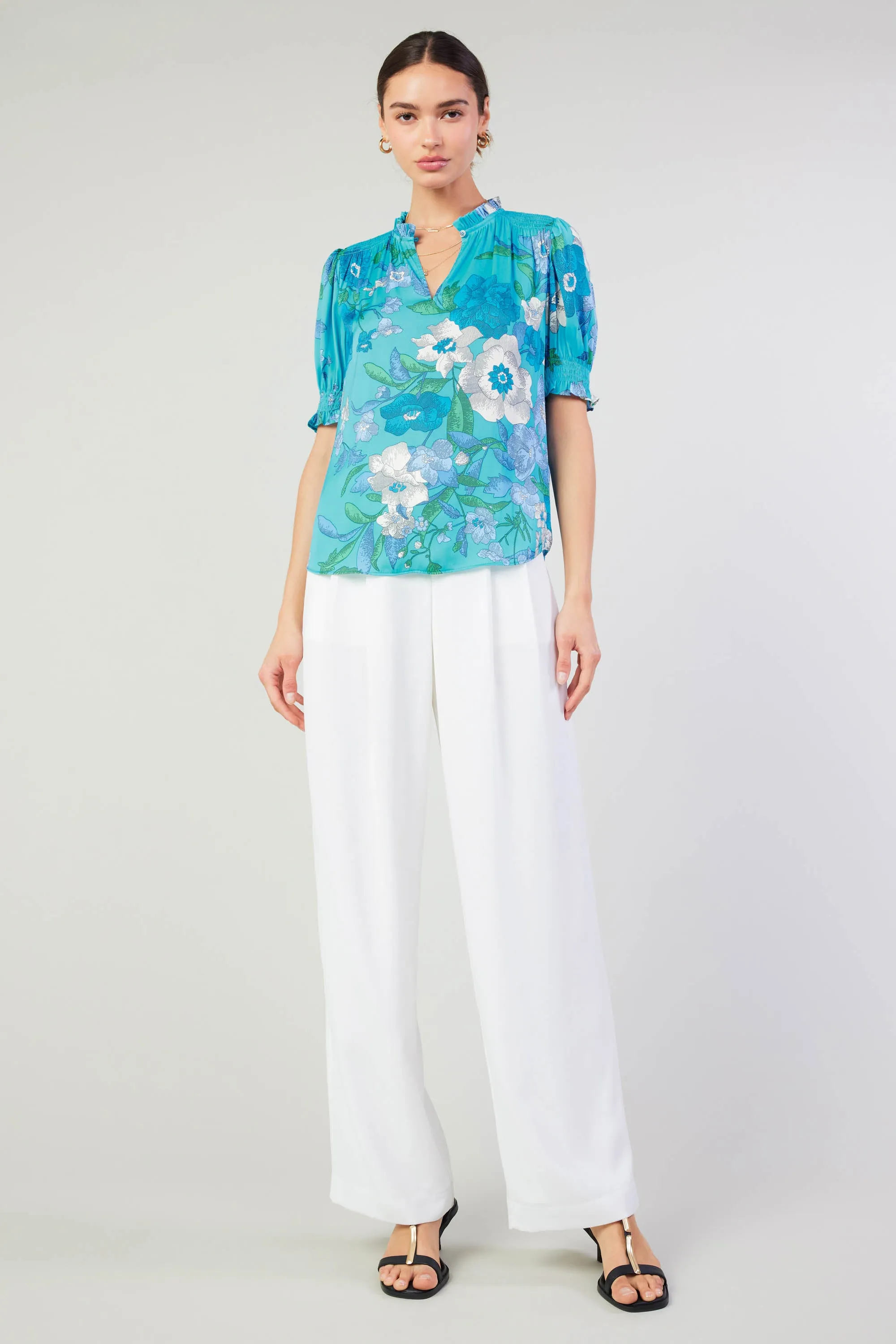 Botanical Smocked Shoulder Blouse
