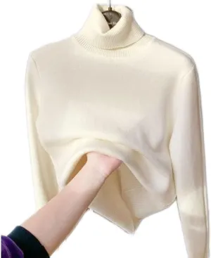 CaperuGreod Winter Fleece Thick Knitted Bottoming Shirt for Women, Casual Thick Turtleneck High Neck Sweater