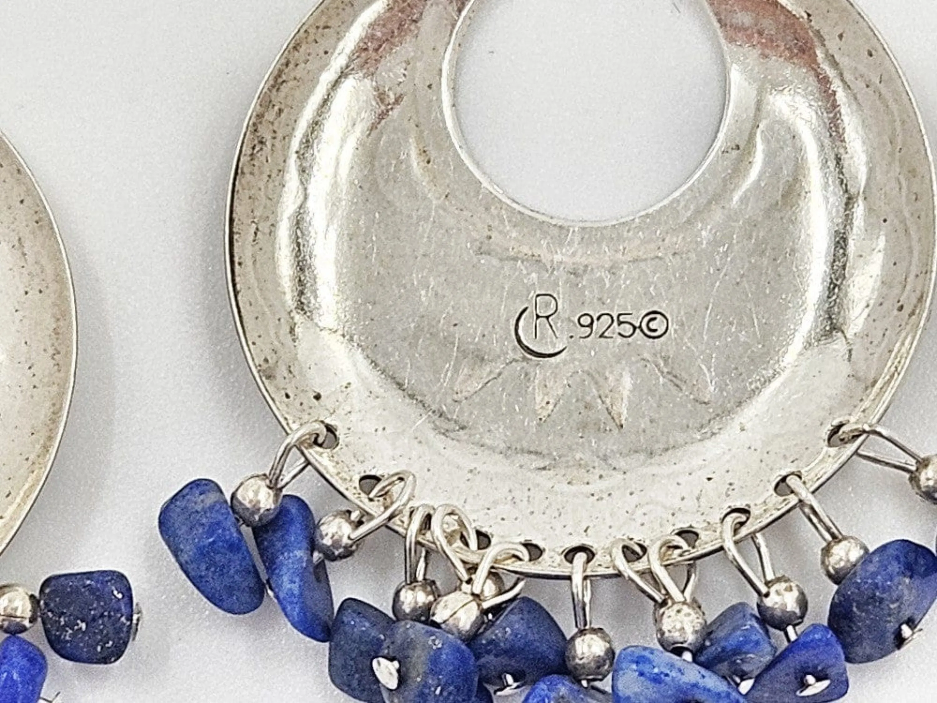 Carolyn Pollack Relios Sterling Silver Lapis Lazuli Drop Dangle Earrings 1980's