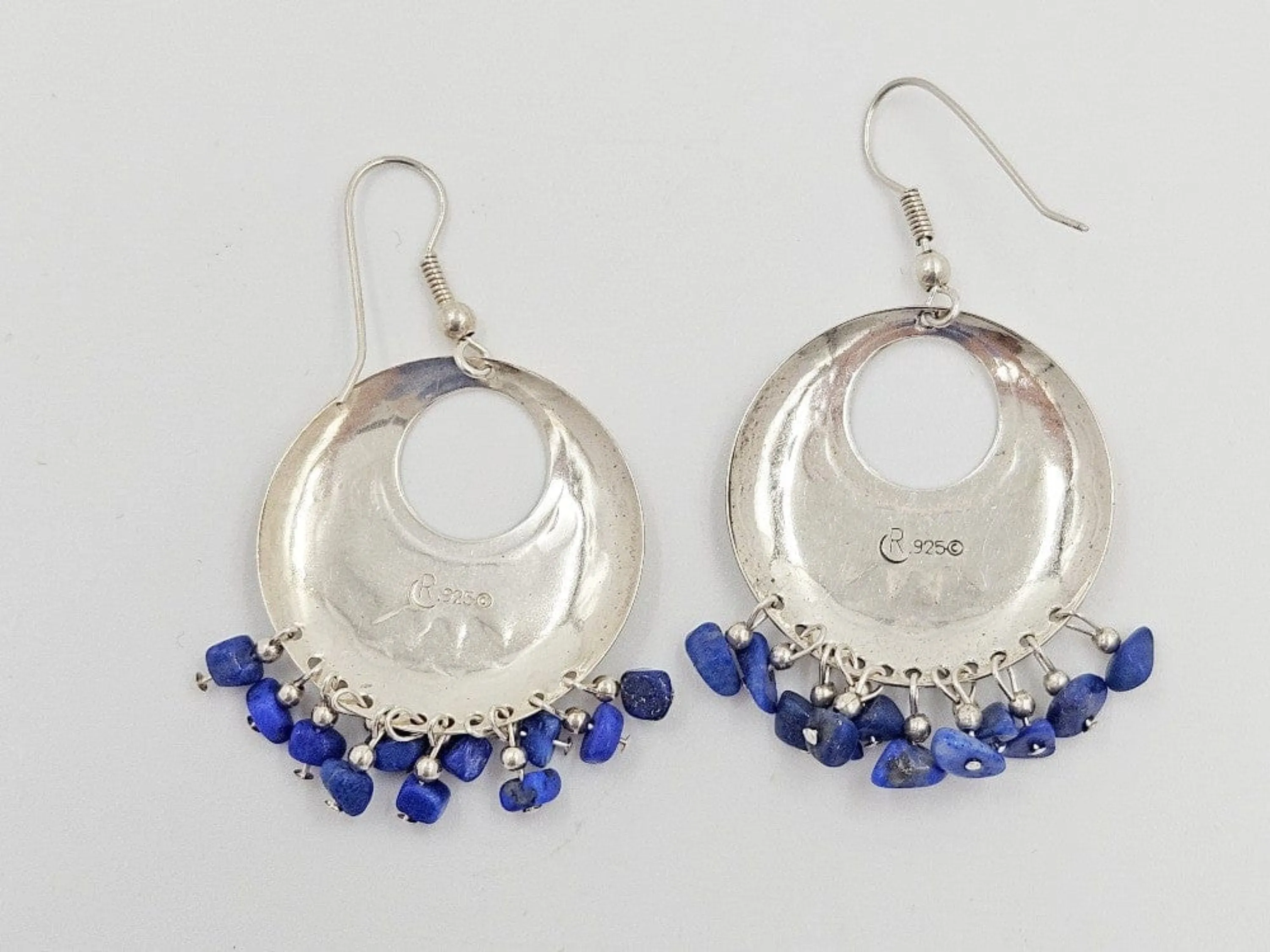 Carolyn Pollack Relios Sterling Silver Lapis Lazuli Drop Dangle Earrings 1980's