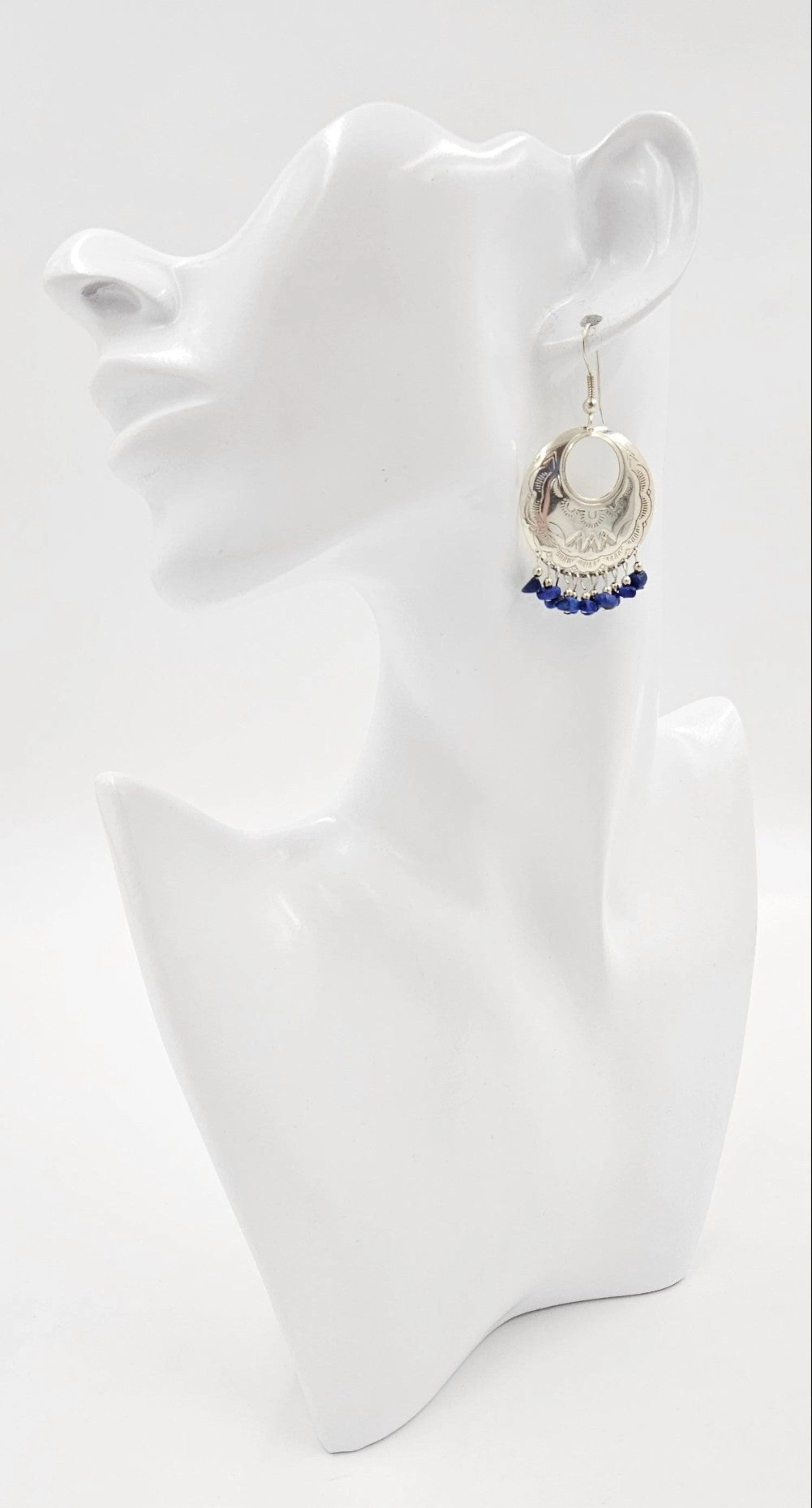Carolyn Pollack Relios Sterling Silver Lapis Lazuli Drop Dangle Earrings 1980's