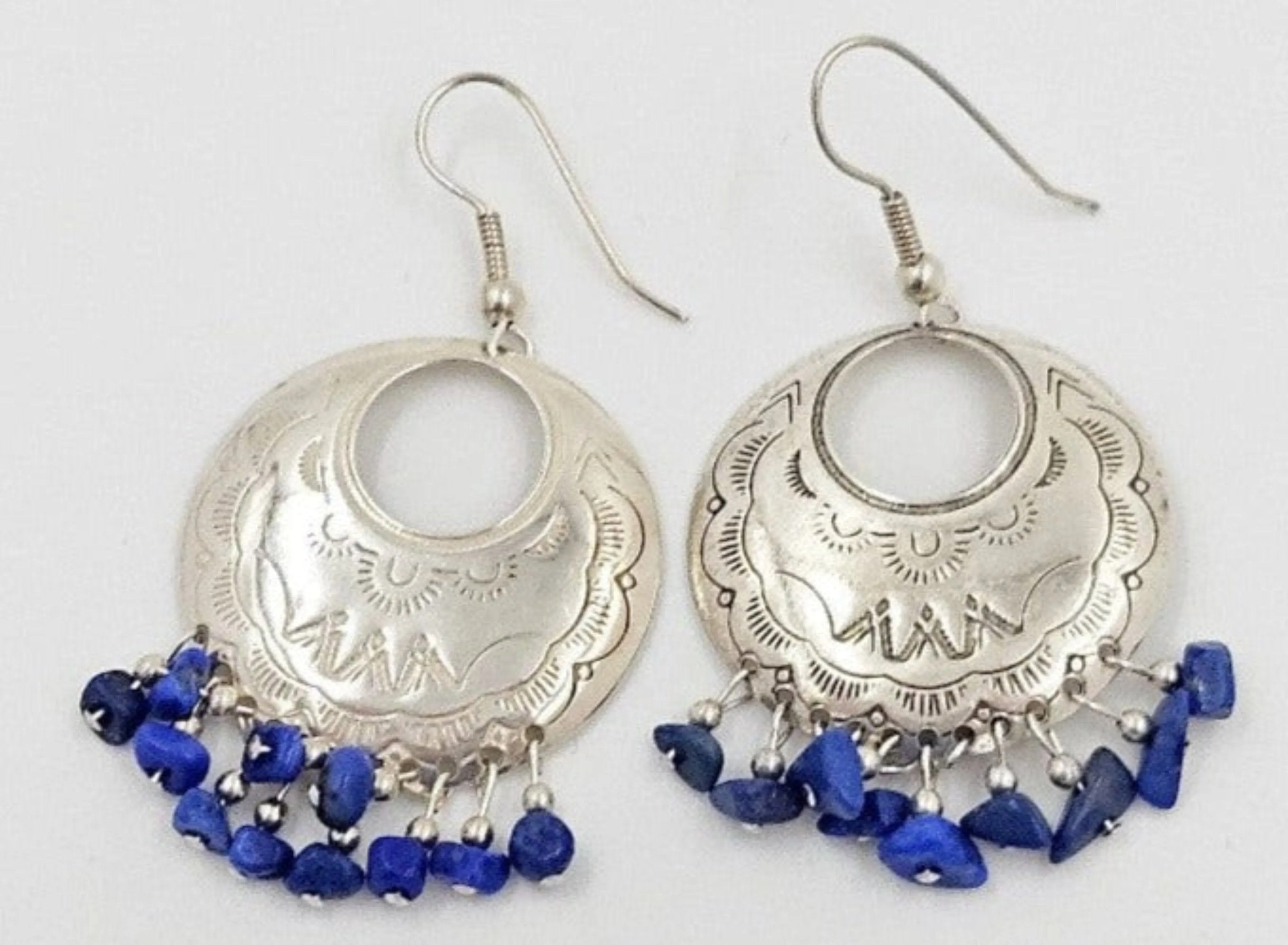 Carolyn Pollack Relios Sterling Silver Lapis Lazuli Drop Dangle Earrings 1980's