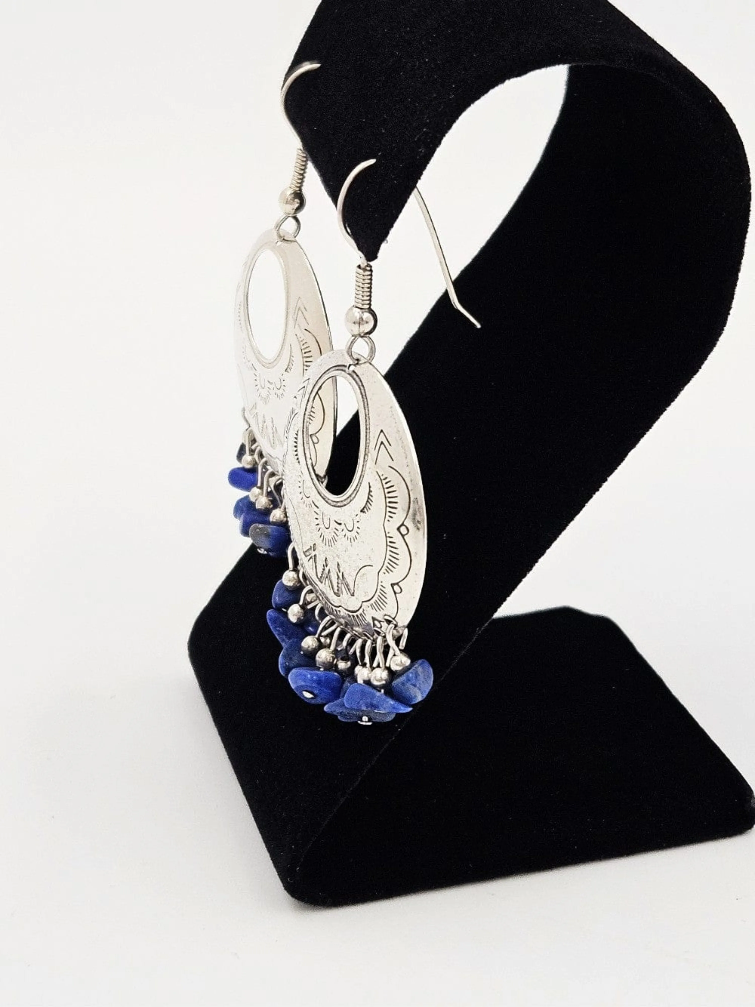 Carolyn Pollack Relios Sterling Silver Lapis Lazuli Drop Dangle Earrings 1980's