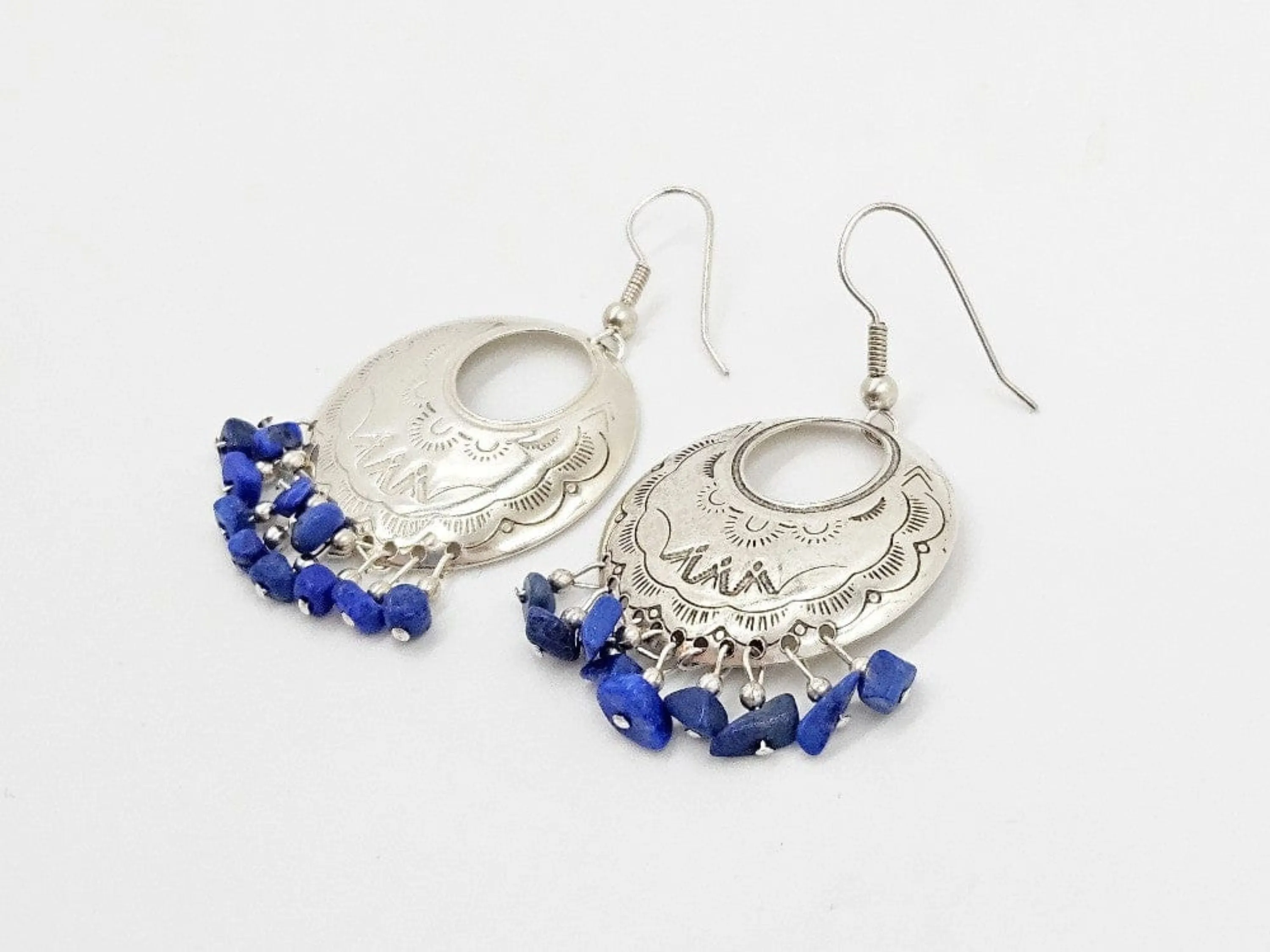 Carolyn Pollack Relios Sterling Silver Lapis Lazuli Drop Dangle Earrings 1980's