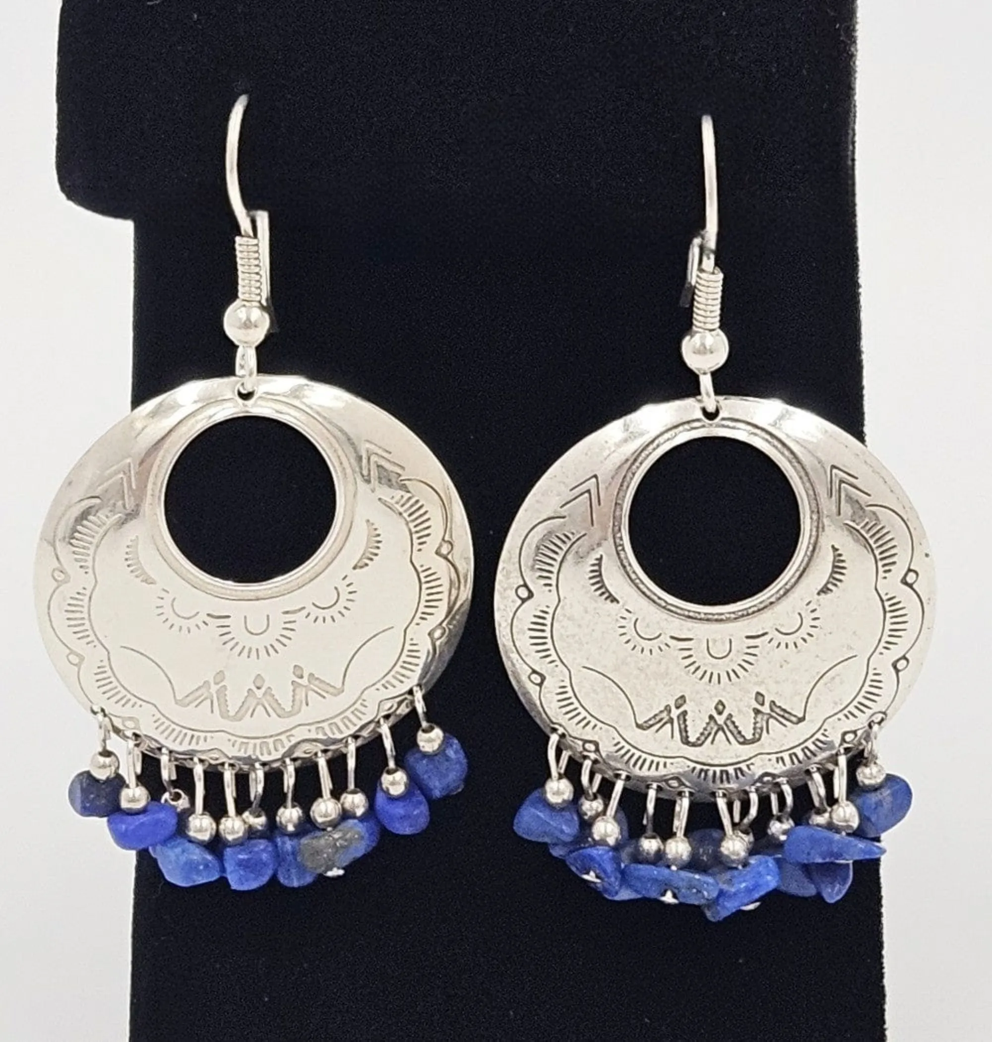 Carolyn Pollack Relios Sterling Silver Lapis Lazuli Drop Dangle Earrings 1980's