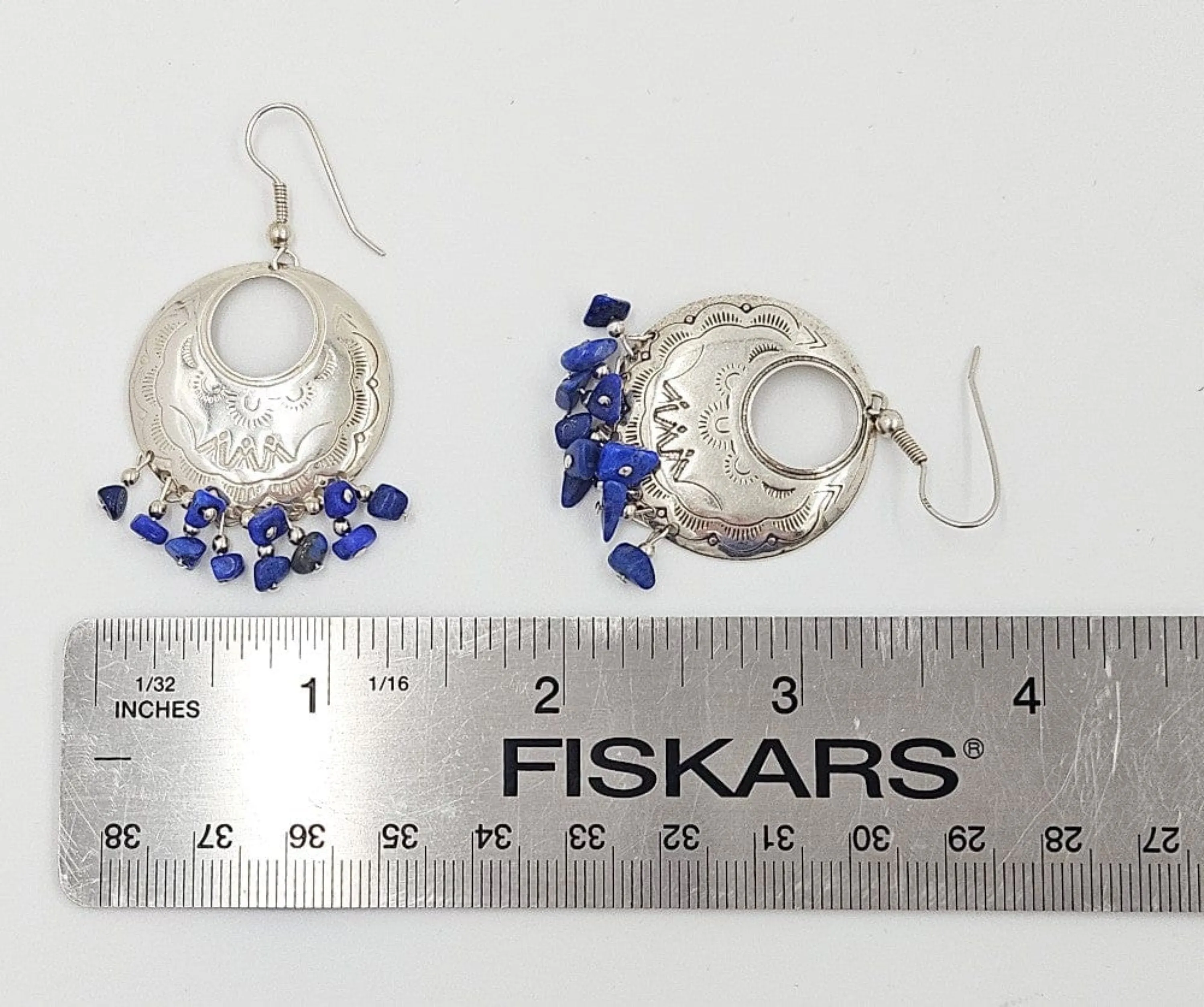 Carolyn Pollack Relios Sterling Silver Lapis Lazuli Drop Dangle Earrings 1980's