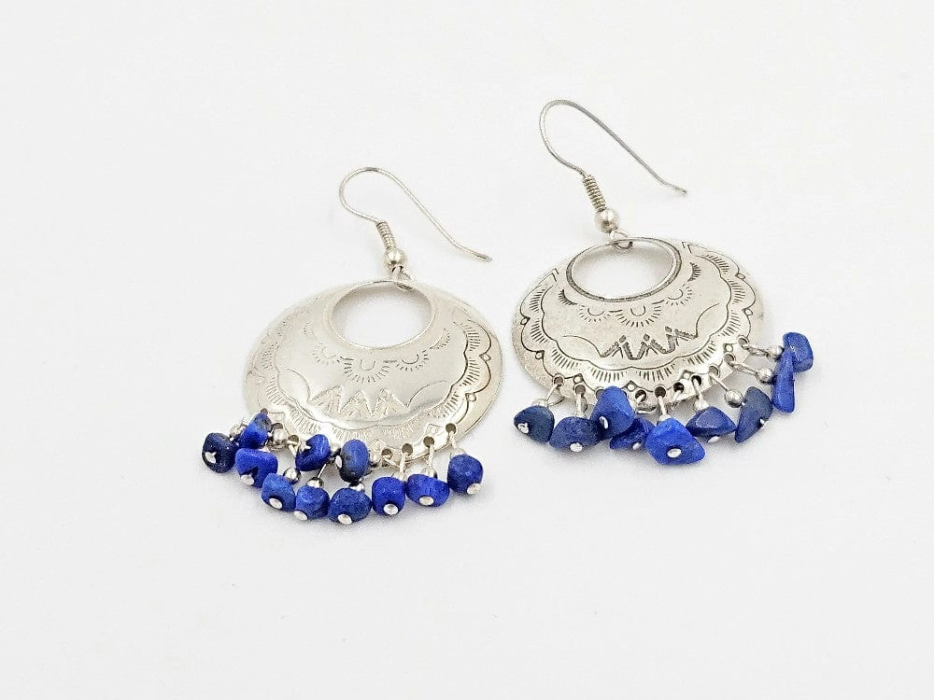 Carolyn Pollack Relios Sterling Silver Lapis Lazuli Drop Dangle Earrings 1980's