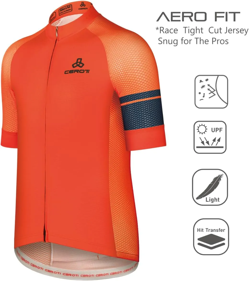CEROTIPOLAR Snug Fit Men AirCool Cycling Jersey Bike Shirts UPF50 ,PRO Dry Fit Light Weight Fabric