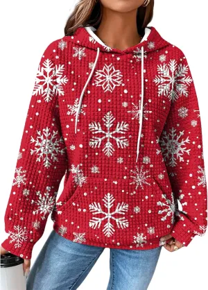 Christmas Hoodie for Women Graphic Hooded Sweatshirt Comfy Casual Long Sleeve Loose Fit Trendy Tops