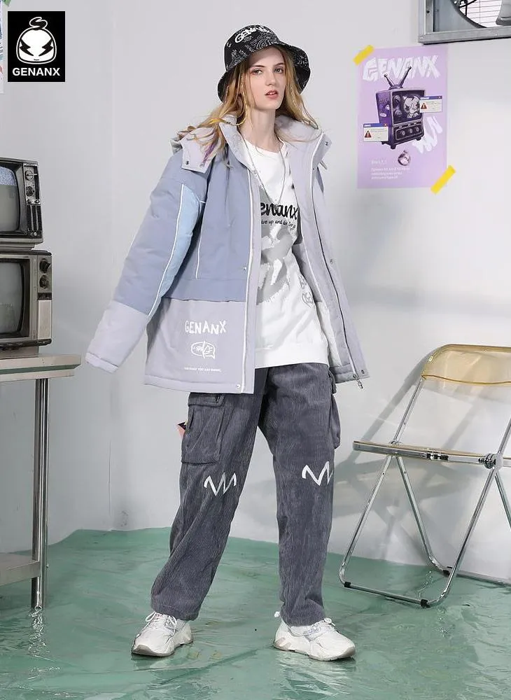 Color Block Single-Breasted Washed Cotton Padded Coat