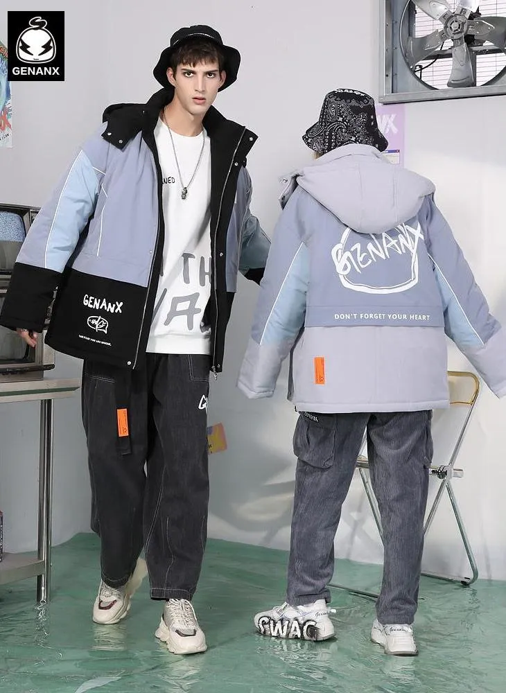 Color Block Single-Breasted Washed Cotton Padded Coat