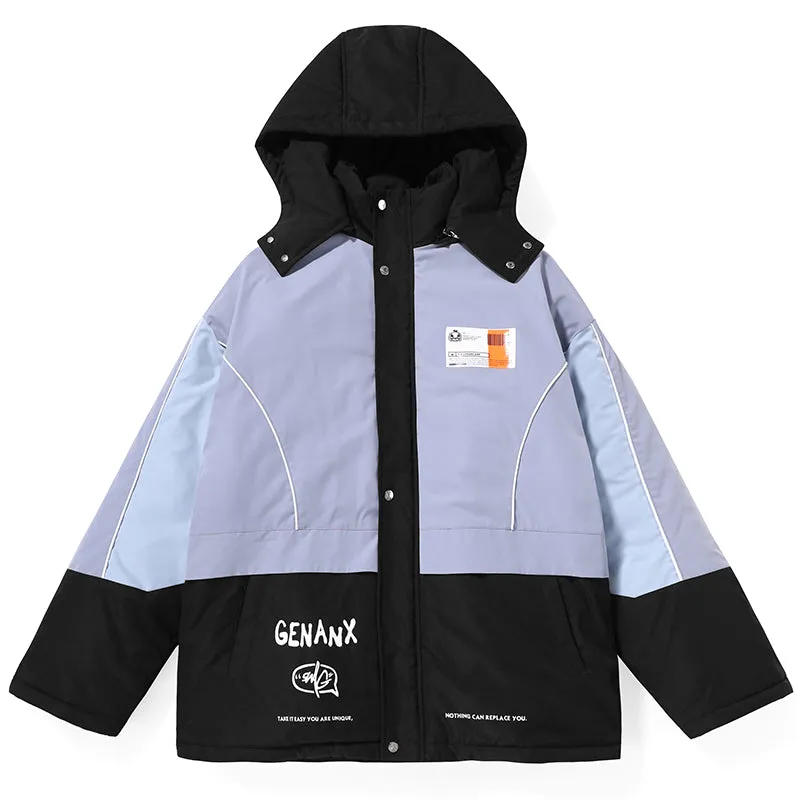 Color Block Single-Breasted Washed Cotton Padded Coat