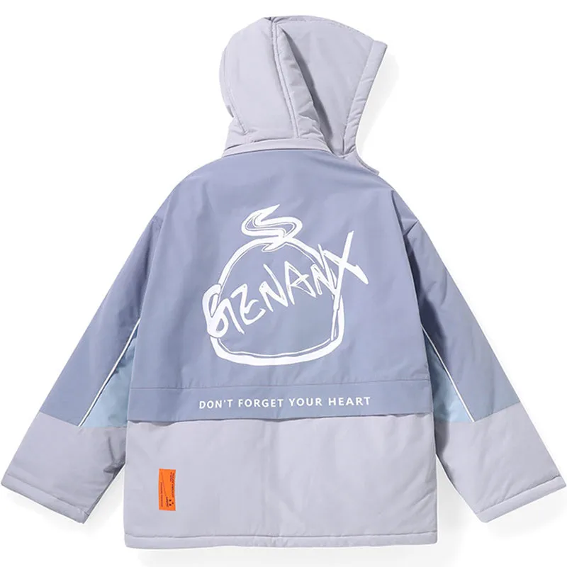 Color Block Single-Breasted Washed Cotton Padded Coat