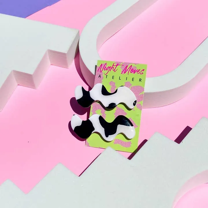 Cowprint Squiggle Hair Clips