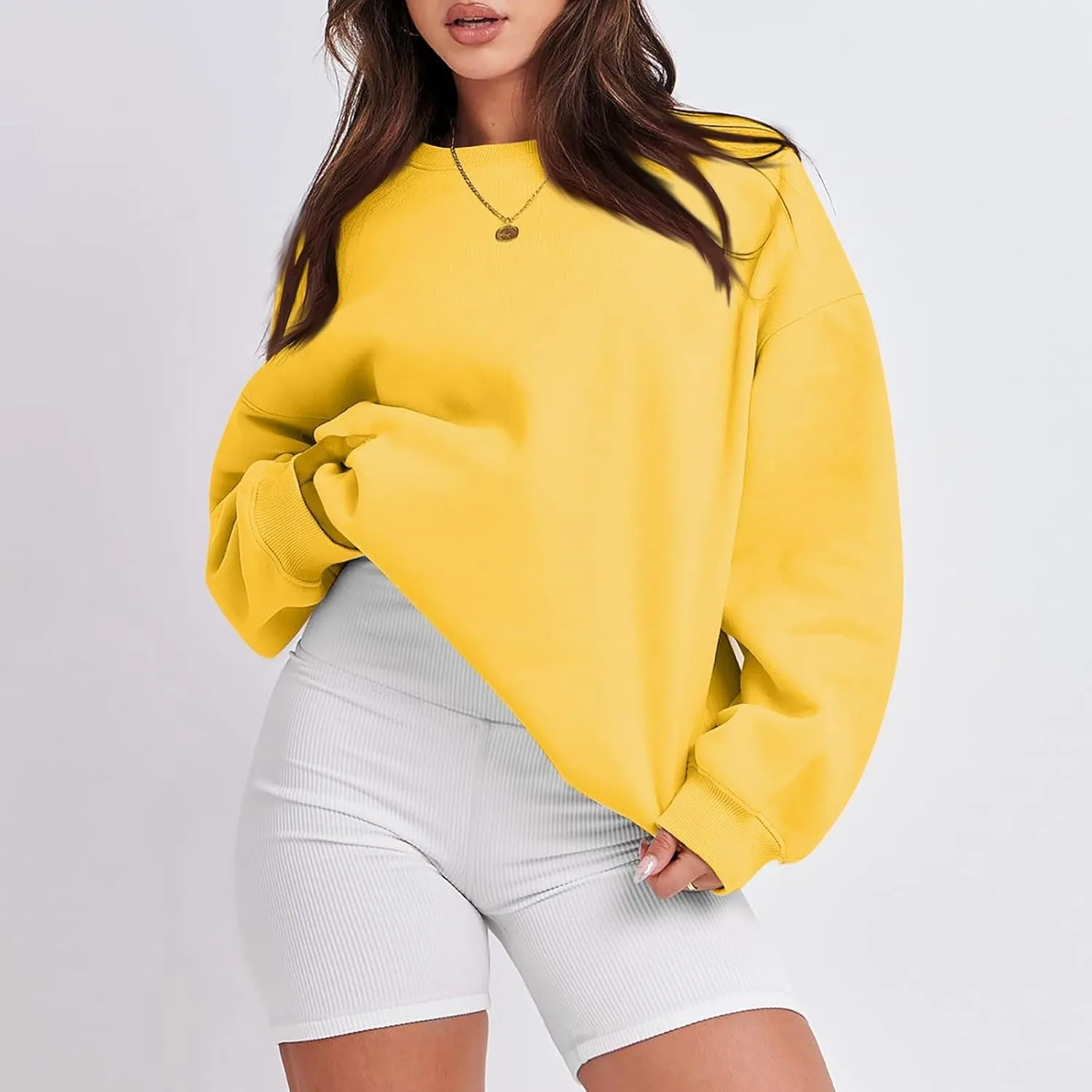 Crewneck Sweatshirts For Women Loose Fit Lightweight Fleece Oversized Sweatshirt Baggy Long Sleeve Pullover Tunic Top