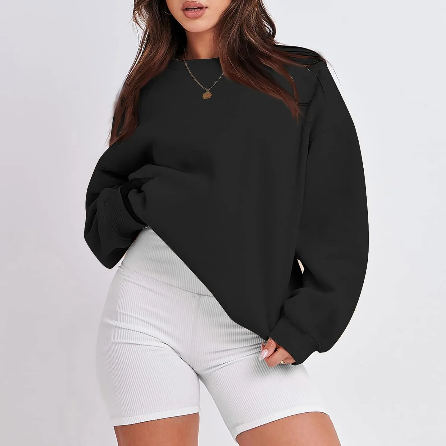 Crewneck Sweatshirts For Women Loose Fit Lightweight Fleece Oversized Sweatshirt Baggy Long Sleeve Pullover Tunic Top