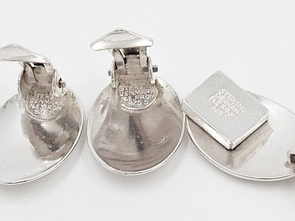Danish NE From Sterling Silver Modernist Disc Links Demi Parure Set C. 1960s