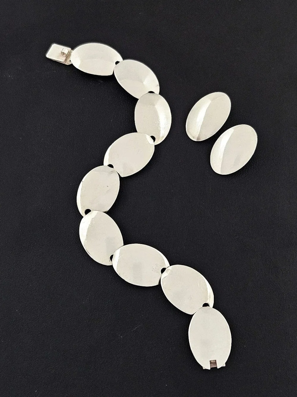 Danish NE From Sterling Silver Modernist Disc Links Demi Parure Set C. 1960s