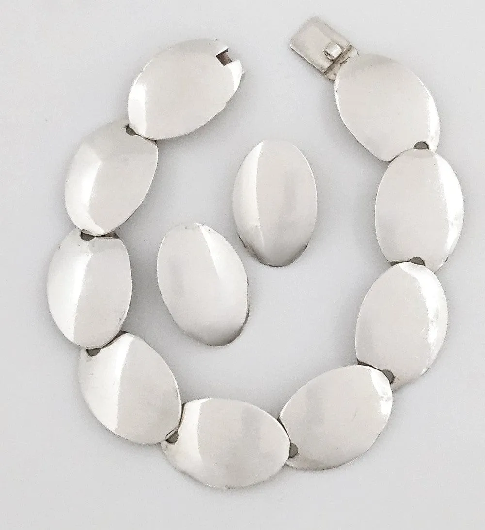 Danish NE From Sterling Silver Modernist Disc Links Demi Parure Set C. 1960s