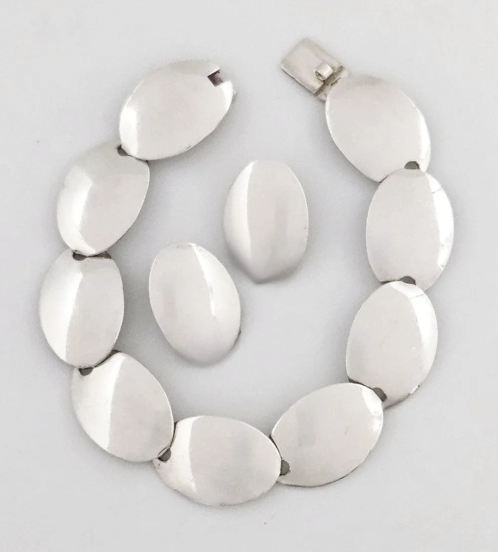 Danish NE From Sterling Silver Modernist Disc Links Demi Parure Set C. 1960s