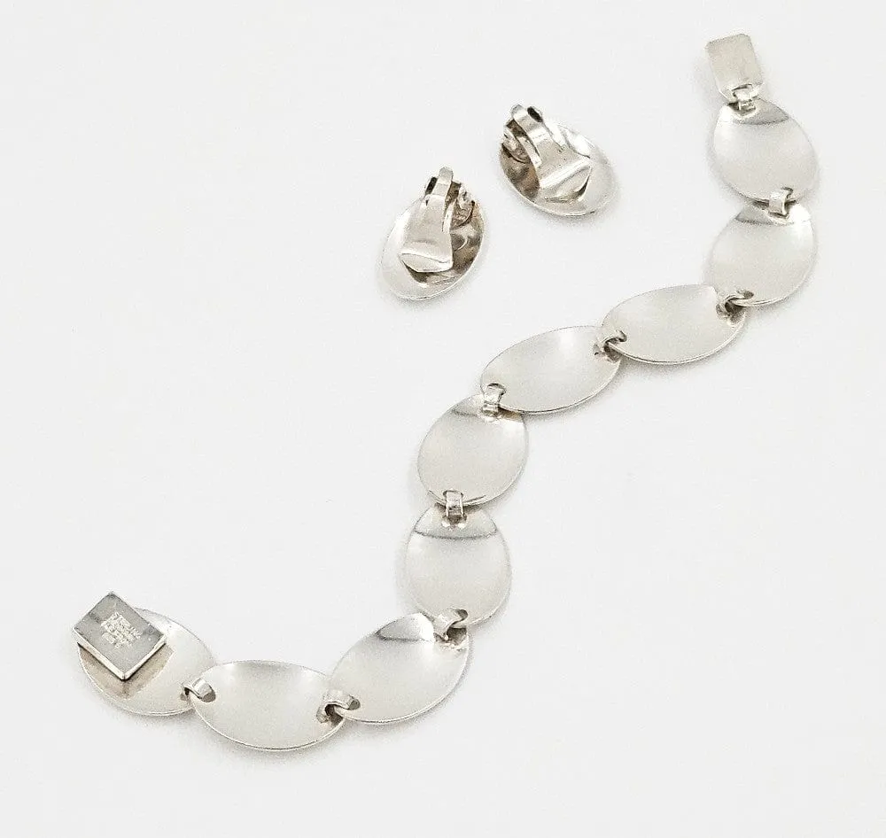 Danish NE From Sterling Silver Modernist Disc Links Demi Parure Set C. 1960s