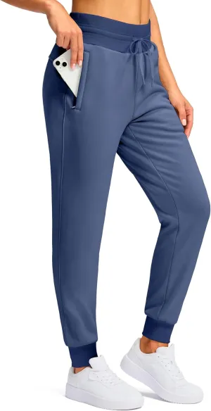 G Gradual Women's Sherpa Fleece Lined Pants with Zipper Pockets Winter Warm Joggers High Waisted Fleece Sweatpants Dark Blue