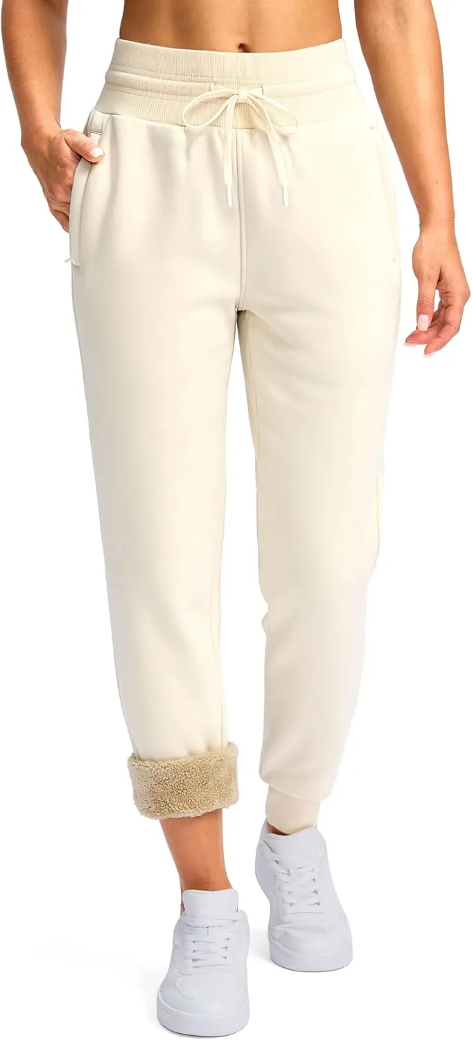 G Gradual Women's Sherpa Fleece Lined Pants with Zipper Pockets Winter Warm Joggers High Waisted Fleece Sweatpants