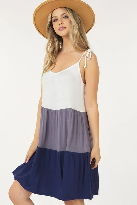 Grey Sleeveless Color Block Dress