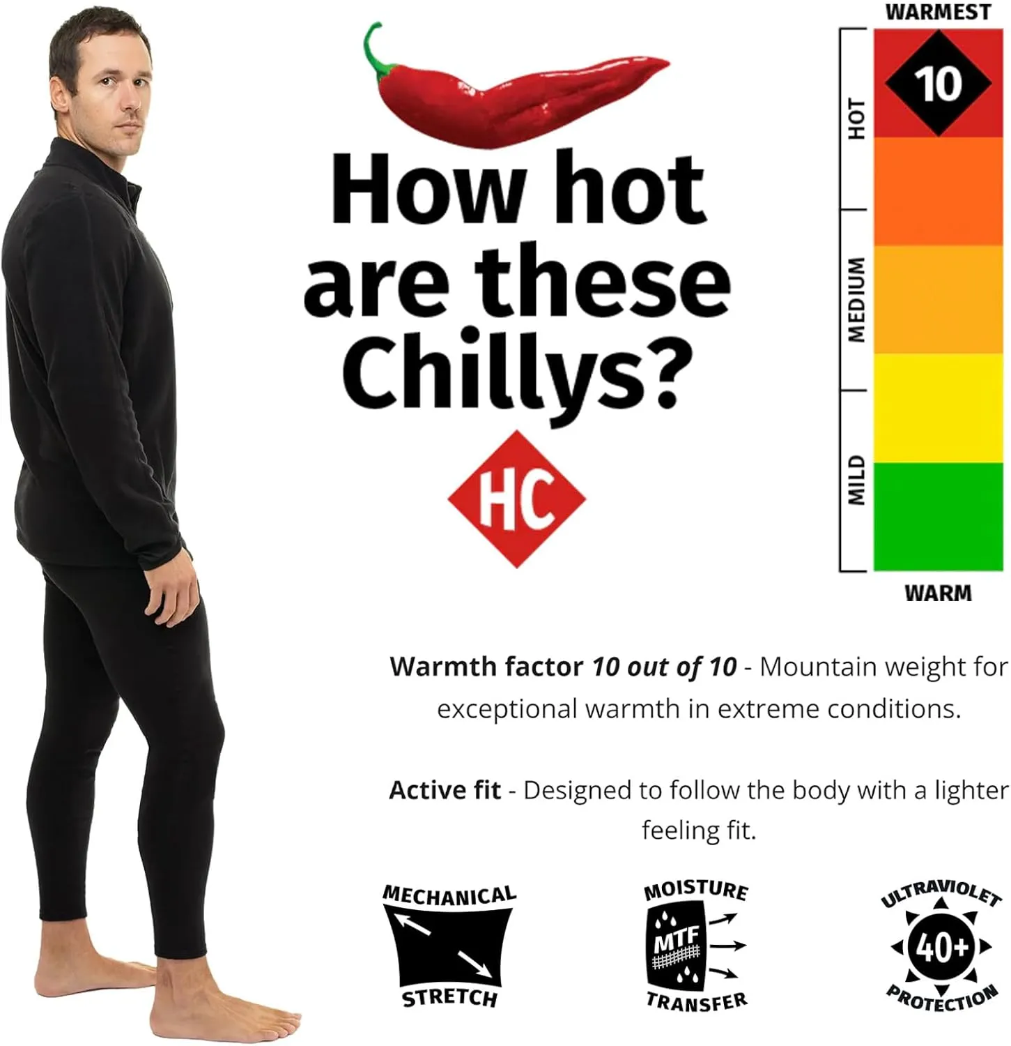 Hot Chillys Men's La Montaña Fleece Zip-T Base Layer Top | Heavyweight Active Fit Thermal Underwear Long Sleeve Shirt for Men