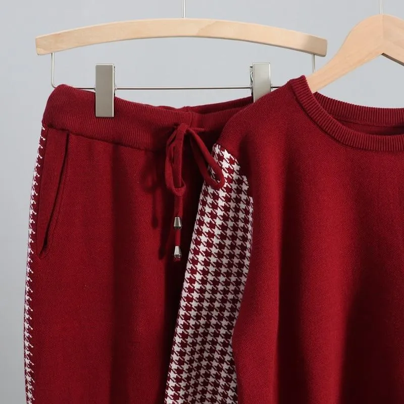 Houndstooth Details Fine Knit Loungewear Set