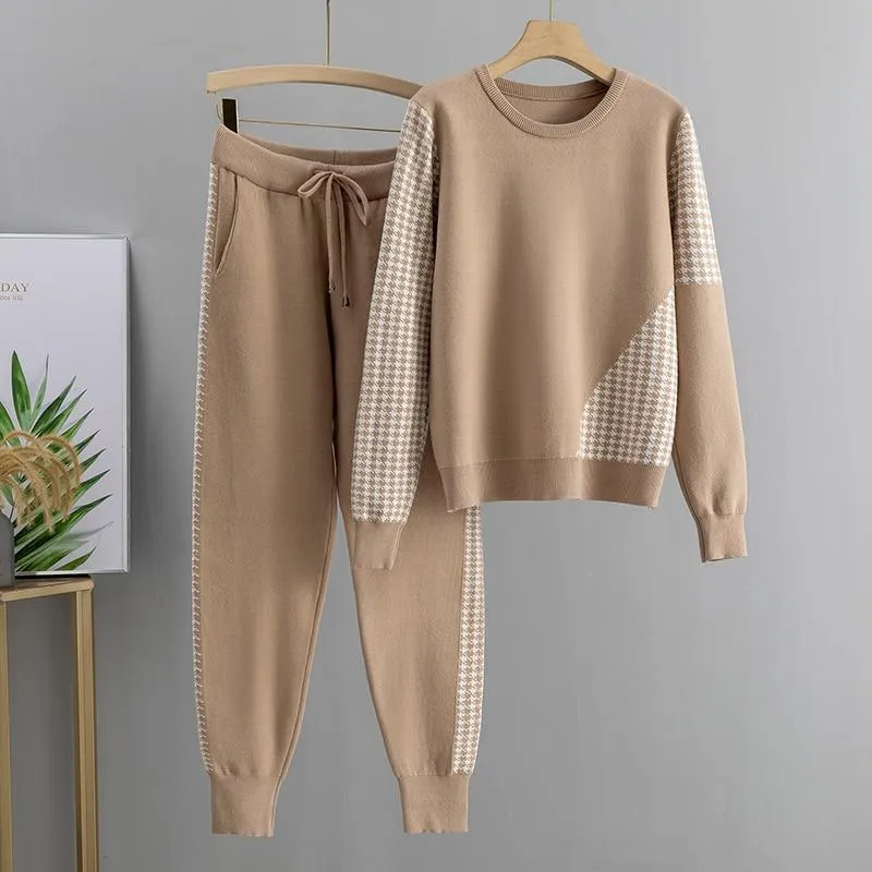 Houndstooth Details Fine Knit Loungewear Set