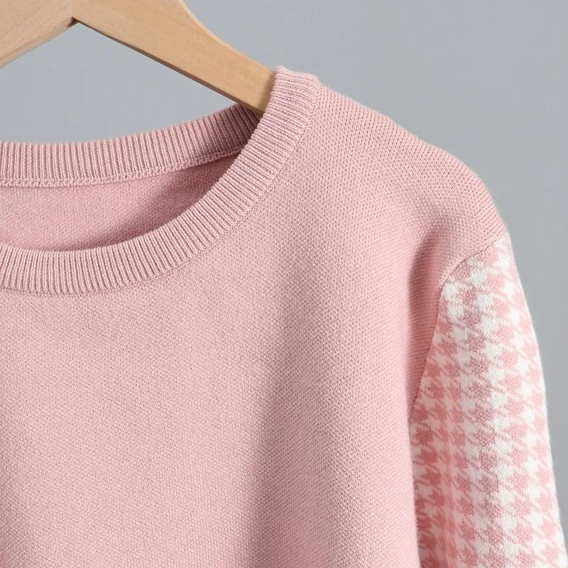 Houndstooth Details Fine Knit Loungewear Set