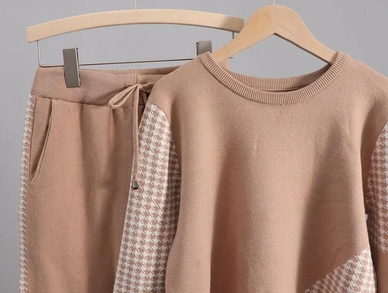 Houndstooth Details Fine Knit Loungewear Set