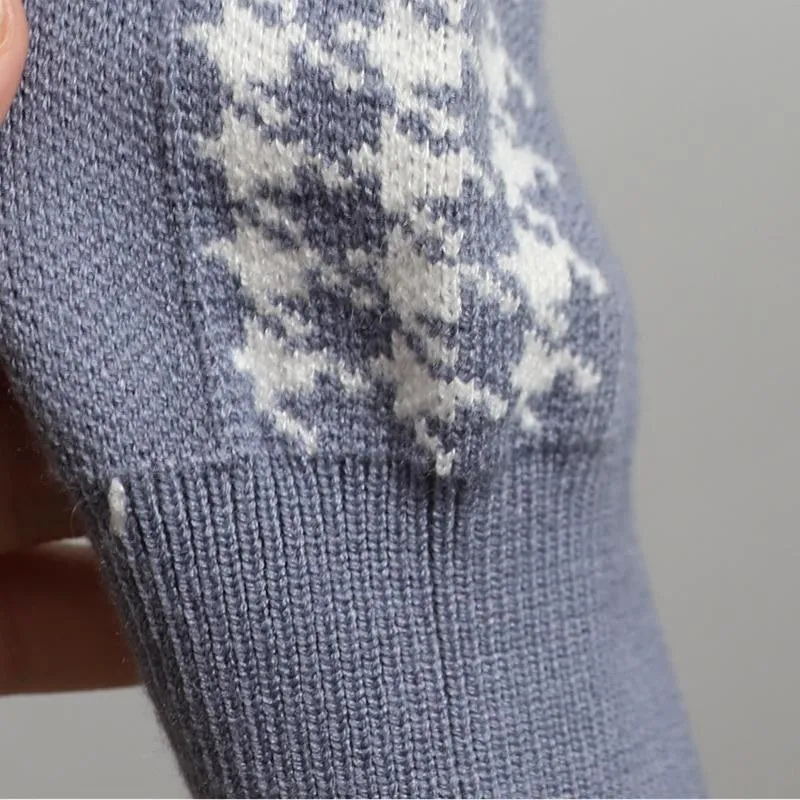 Houndstooth Details Fine Knit Loungewear Set