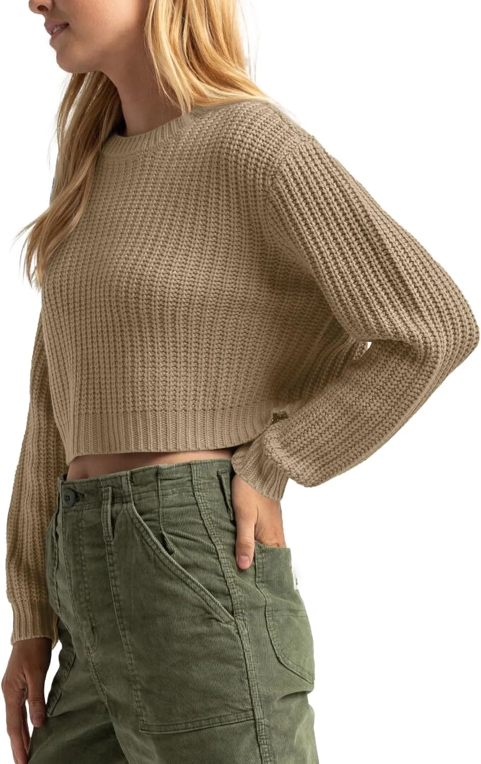 Jumppmile Women's Cropped Sweater Knit Long Sleeve Crewneck Soft Pullover Sweater Top