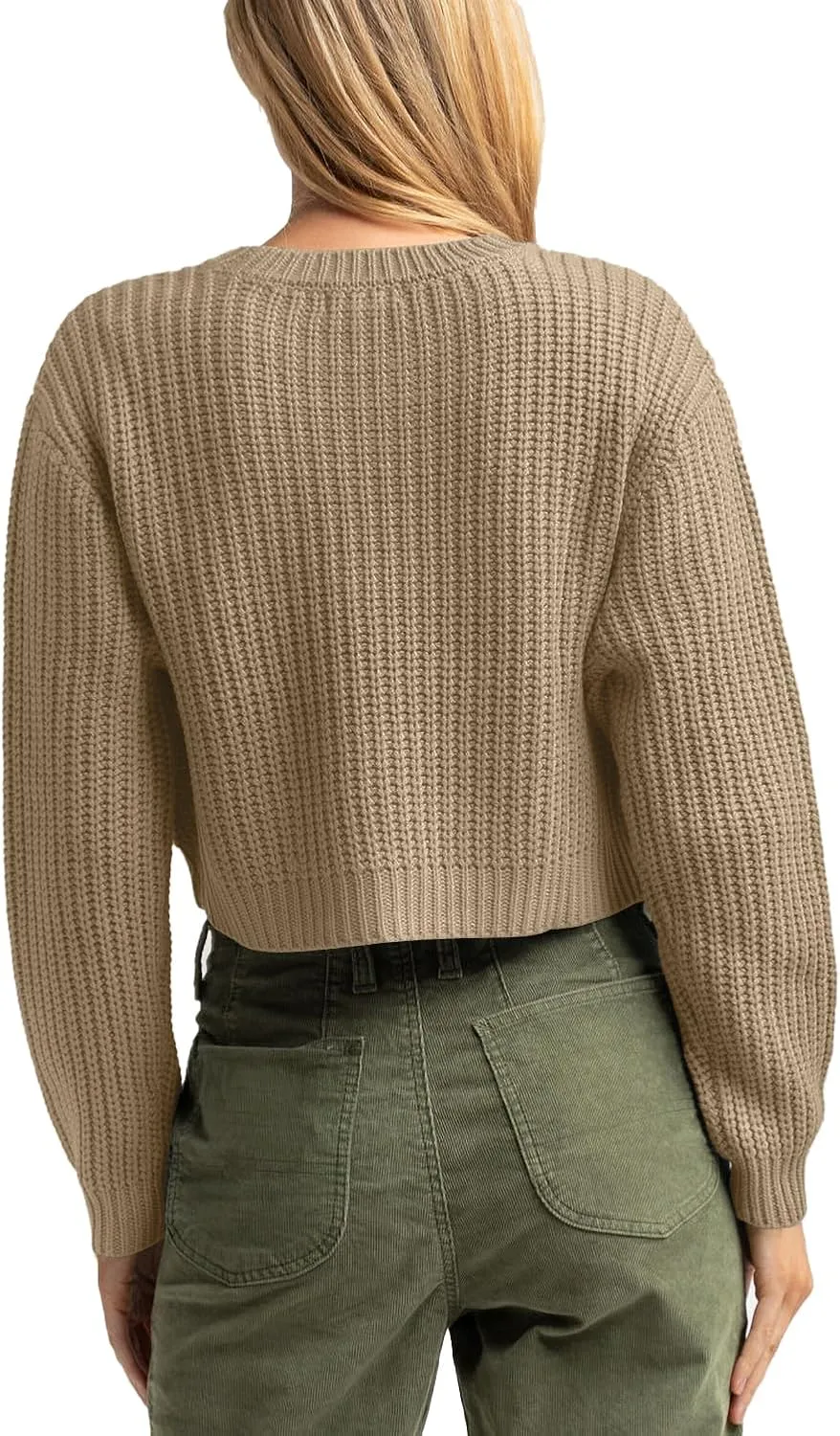 Jumppmile Women's Cropped Sweater Knit Long Sleeve Crewneck Soft Pullover Sweater Top