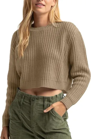 Jumppmile Women's Cropped Sweater Knit Long Sleeve Crewneck Soft Pullover Sweater Top