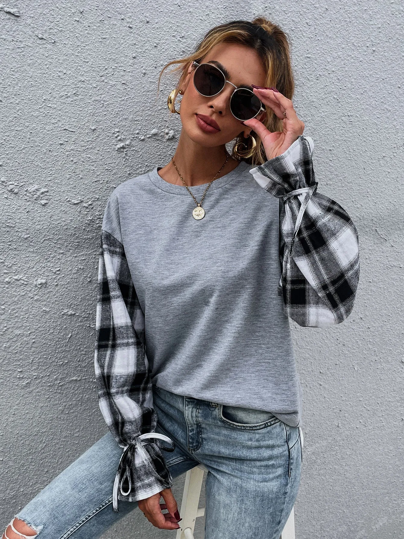 KittenAlarm - Plaid Color Block Sweatshirt