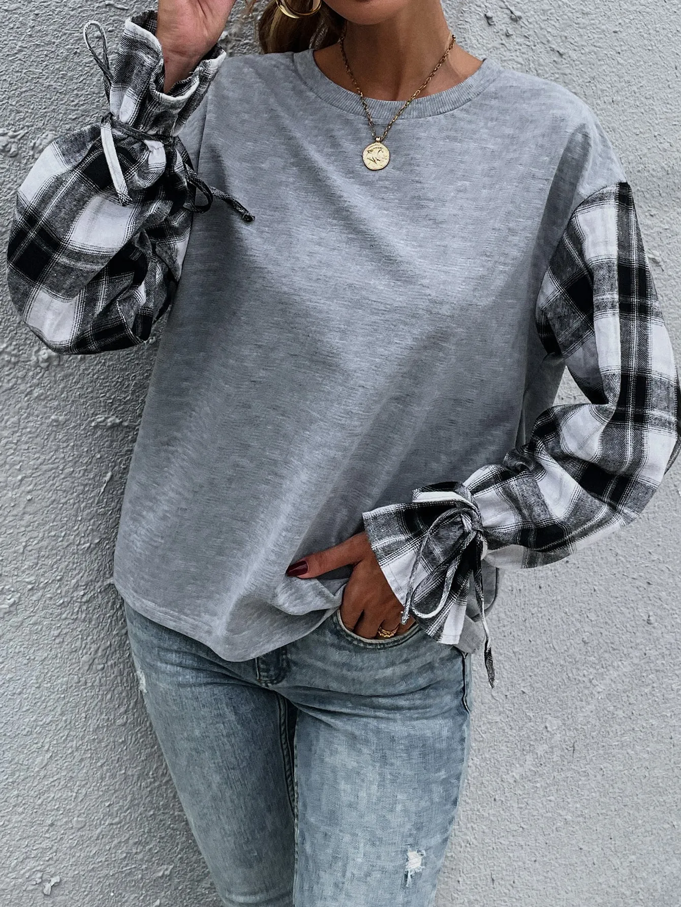 KittenAlarm - Plaid Color Block Sweatshirt