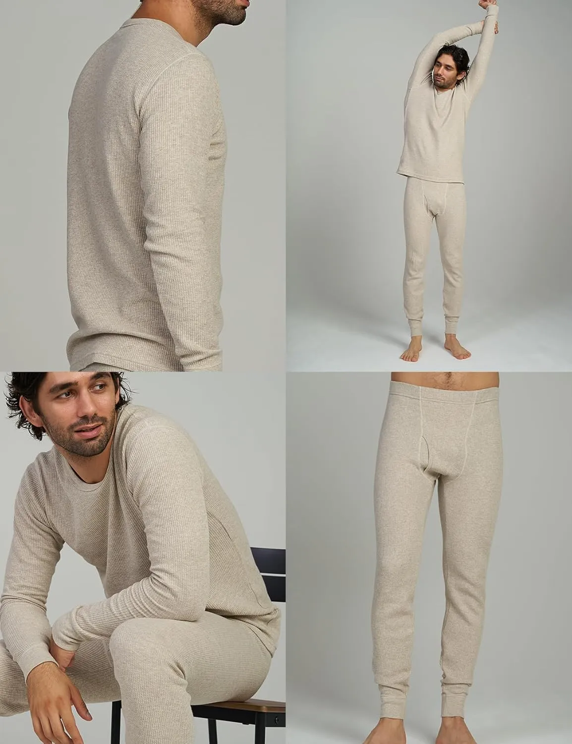 LAPASA Men's Cotton Waffle Thermal Underwear Set Midweight & Heavyweight Long Johns Base Layer Cold Weather M60/M137