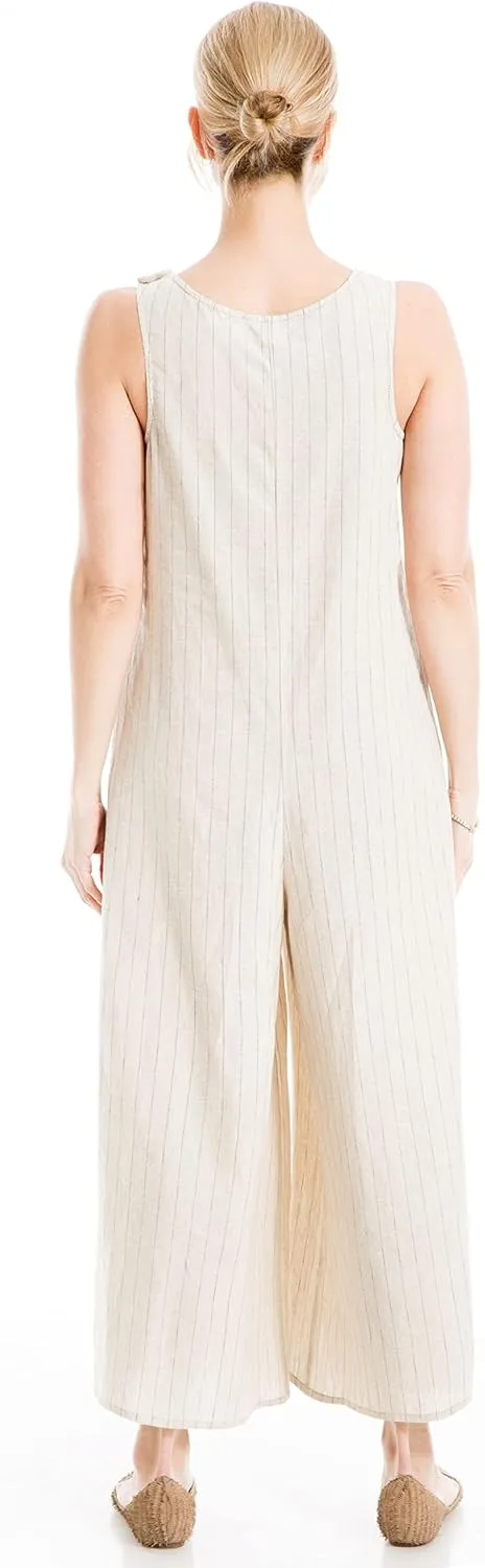 Max Studio womens Yarn Dye Sleeveless Wide Leg Jumpsuit