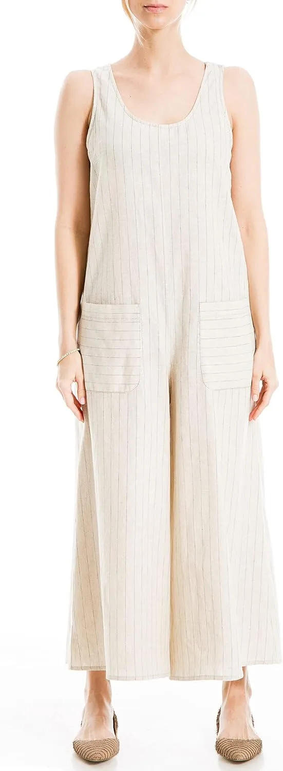 Max Studio womens Yarn Dye Sleeveless Wide Leg Jumpsuit